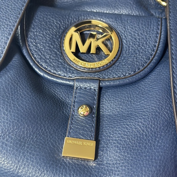 NWT MICHAEL KORS Fulton Navy Blue Pebbled Leather Large Satchel Purse - Picture 7 of 10